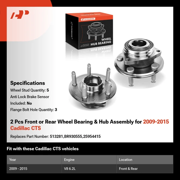 2 Pcs Front or Rear Wheel Bearing & Hub Assembly for 2009-2015 Cadillac CTS