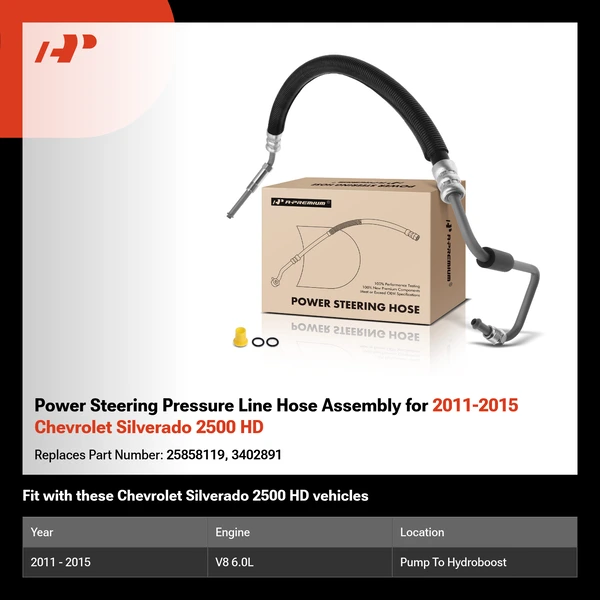 Power Steering Pressure Line Hose Assembly for 2011-2015 Chevrolet Silverado 2500 HD