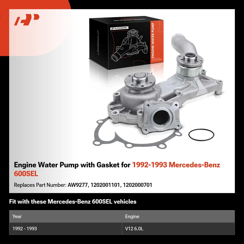 Engine Water Pump with Gasket for 1992-1993 Mercedes-Benz 600SEL