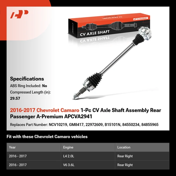 2016-2017 Chevrolet Camaro 1-Pc CV Axle Shaft Assembly Rear Passenger A-Premium APCVA2941
