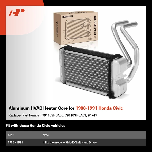 Aluminum HVAC Heater Core for 1988-1991 Honda Civic