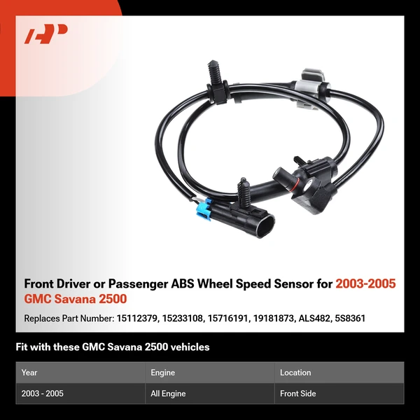 Front Driver or Passenger ABS Wheel Speed Sensor for 2003-2005 GMC Savana 2500