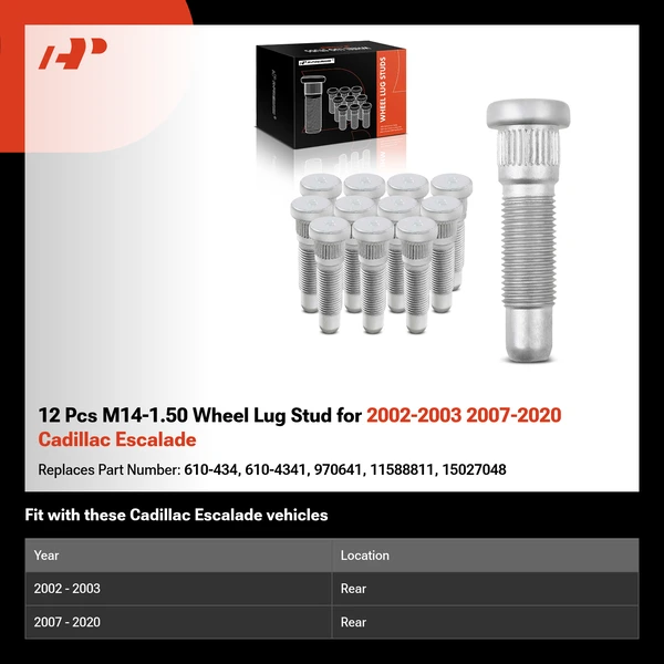 12 Pcs M14-1.50 Wheel Lug Stud for 2002-2003 2007-2020 Cadillac Escalade