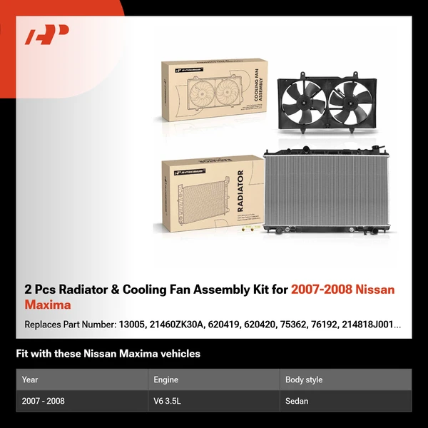 2 Pcs Radiator & Cooling Fan Assembly Kit for 2007-2008 Nissan Maxima