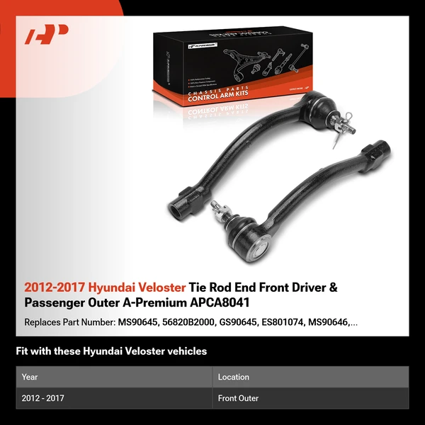 2012-2017 Hyundai Veloster Tie Rod End Front Driver & Passenger Outer A-Premium APCA8041