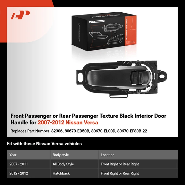 Front Passenger or Rear Passenger Texture Black Interior Door Handle for 2007-2012 Nissan Versa