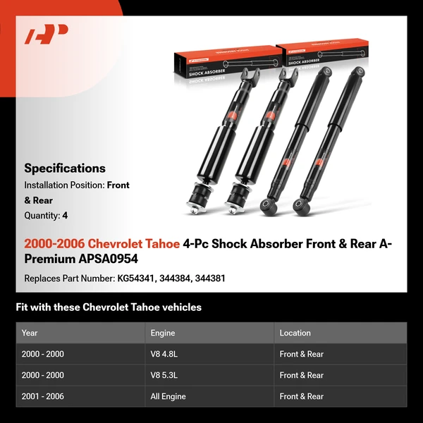 2000-2006 Chevrolet Tahoe 4-Pc Shock Absorber Front & Rear A-Premium APSA0954