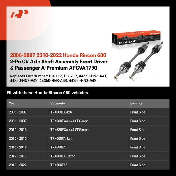2006-2007 2010-2022 Honda Rincon 680 2-Pc CV Axle Shaft Assembly Front Driver & Passenger A-Premium APCVA1790