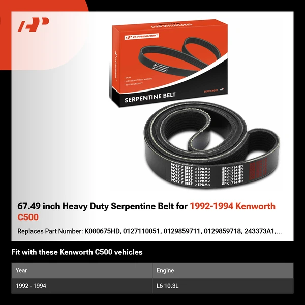 67.49 inch Heavy Duty Serpentine Belt for 1992-1994 Kenworth C500