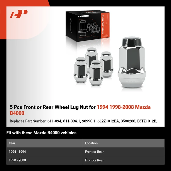 5 Pcs Front or Rear Wheel Lug Nut for 1994 1998-2008 Mazda B4000