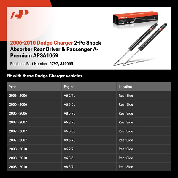 2006-2010 Dodge Charger 2-Pc Shock Absorber Rear Driver & Passenger A-Premium APSA1069