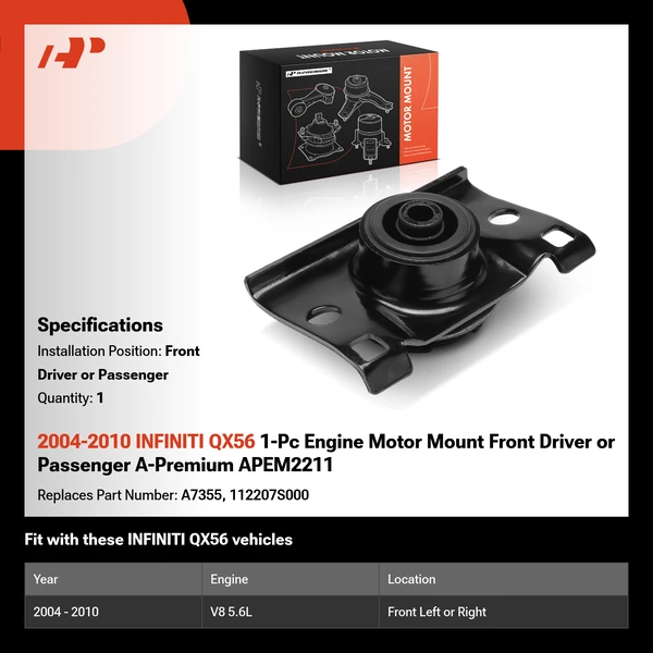 2004-2010 INFINITI QX56 1-Pc Engine Motor Mount Front Driver or Passenger A-Premium APEM2211