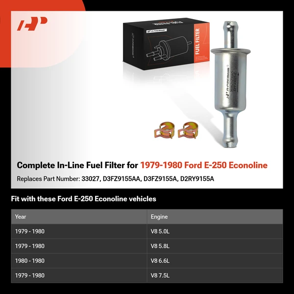 Complete In-Line Fuel Filter for 1979-1980 Ford E-250 Econoline