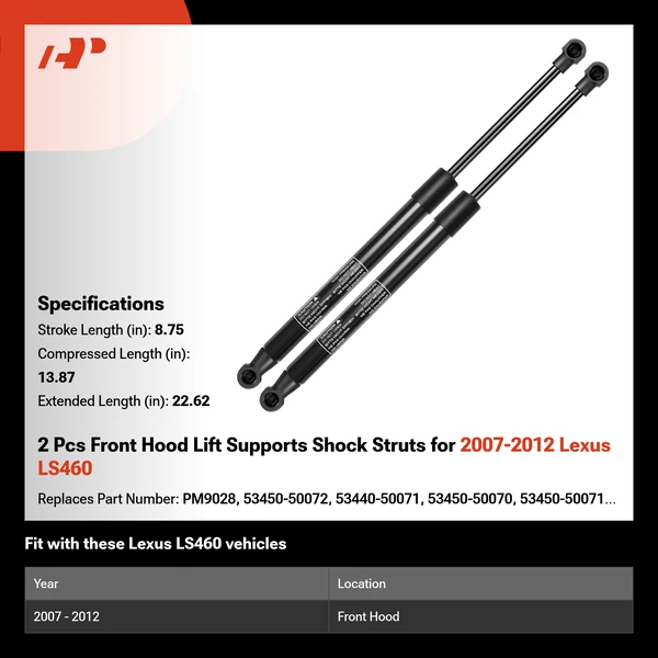2 Pcs Front Hood Lift Supports Shock Struts for 2007-2012 Lexus LS460