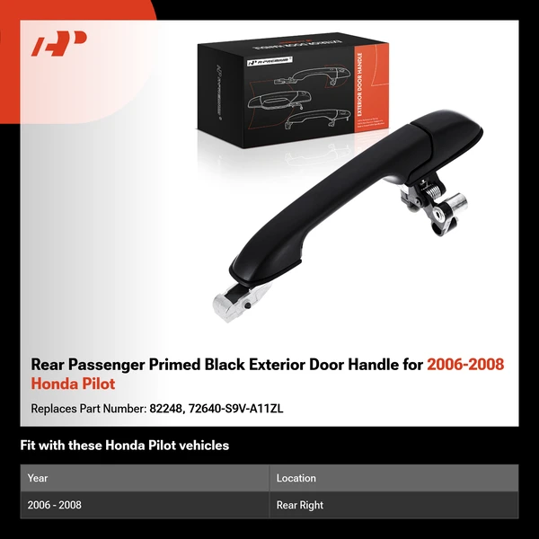 Rear Passenger Primed Black Exterior Door Handle for 2006-2008 Honda Pilot