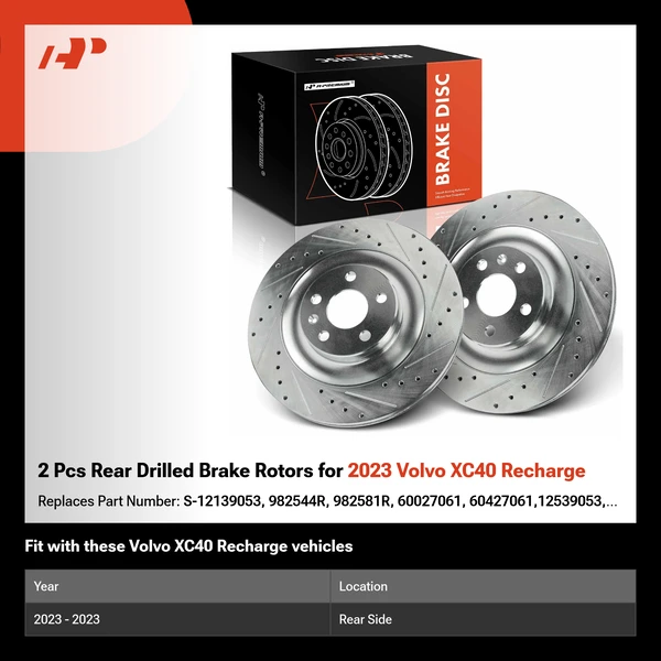 2 Pcs Rear Drilled Brake Rotors for 2023 Volvo XC40 Recharge
