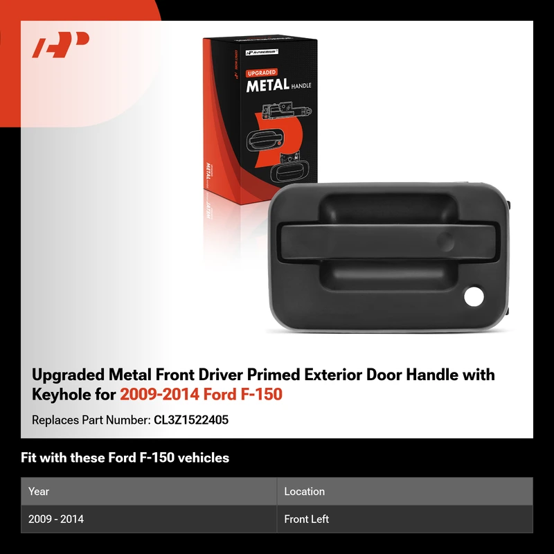 Upgraded Metal Front Driver Primed Exterior Door Handle with Keyhole for 2009-2014 Ford F-150