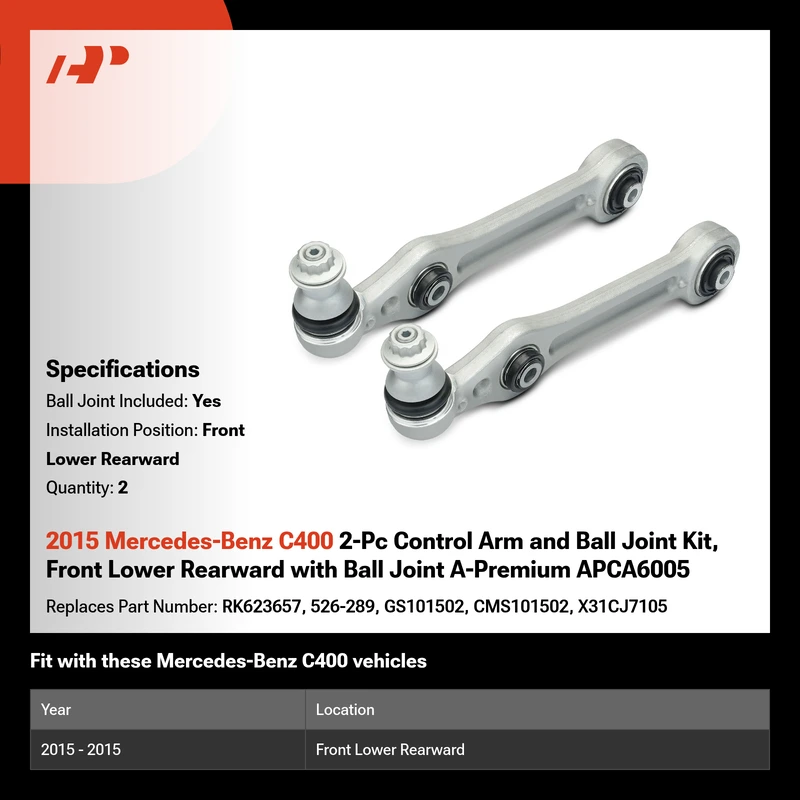 2015 Mercedes-Benz C400 2-Pc Control Arm and Ball Joint Kit, Front Lower Rearward with Ball Joint A-Premium APCA6005