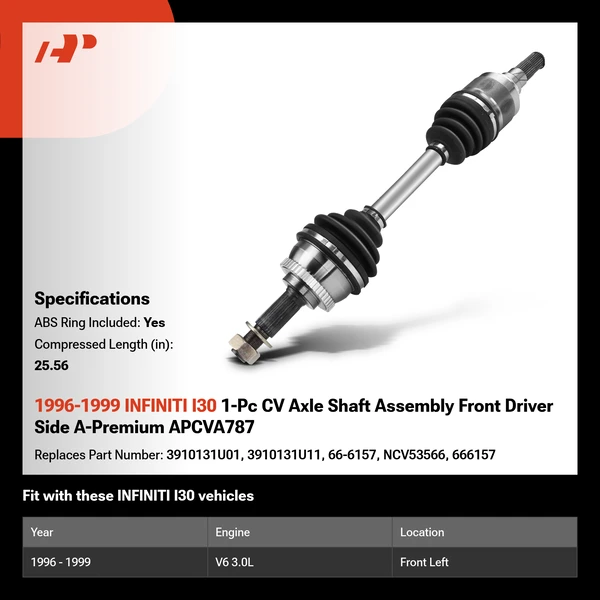 1996-1999 INFINITI I30 1-Pc CV Axle Shaft Assembly Front Driver Side A-Premium APCVA787