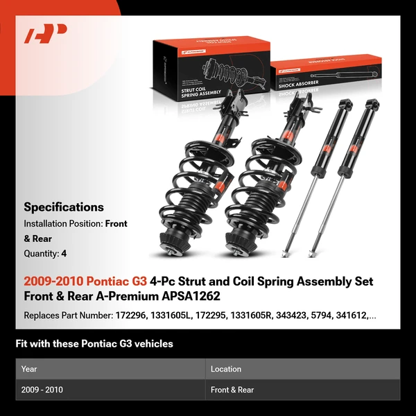 2009-2010 Pontiac G3 4-Pc Strut and Coil Spring Assembly Set Front & Rear A-Premium APSA1262