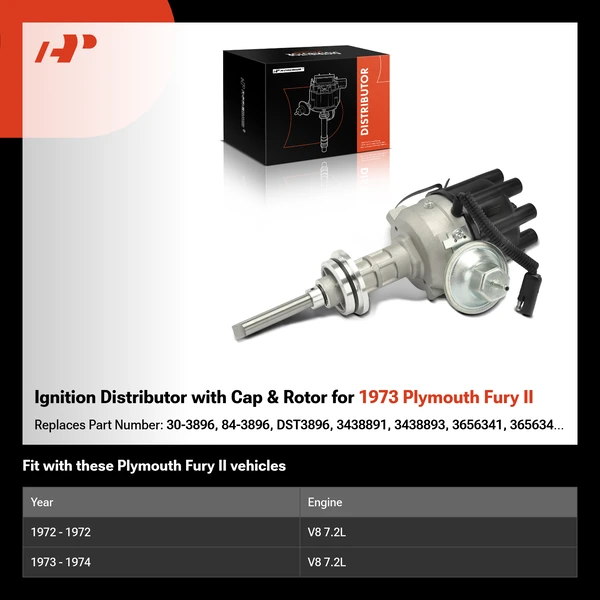 Ignition Distributor with Cap & Rotor for 1973 Plymouth Fury II