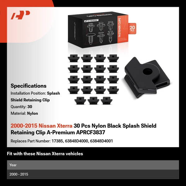 2000-2015 Nissan Xterra 30 Pcs Nylon Black Splash Shield Retaining Clip A-Premium APRCF3837