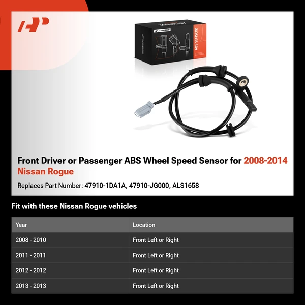 Front Driver or Passenger ABS Wheel Speed Sensor for 2008-2014 Nissan Rogue