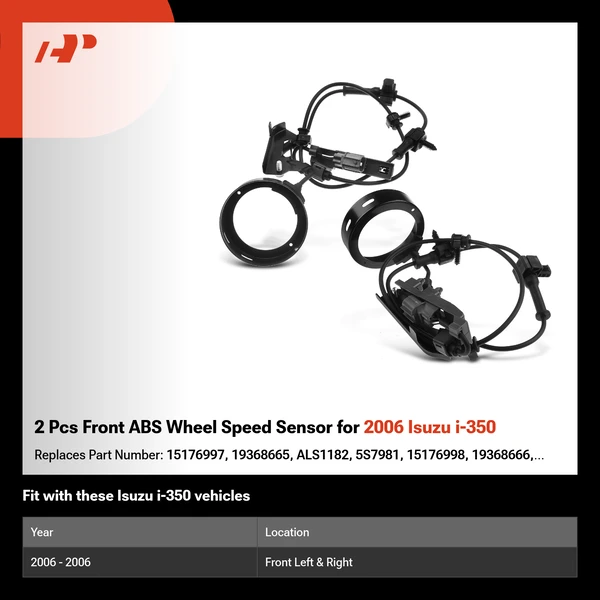 2 Pcs Front ABS Wheel Speed Sensor for 2006 Isuzu i-350