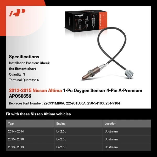 2013-2015 Nissan Altima 1-Pc Oxygen Sensor 4-Pin A-Premium APOS0656