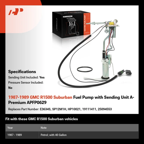 1987-1989 GMC R1500 Suburban Fuel Pump with Sending Unit A-Premium APFP0629