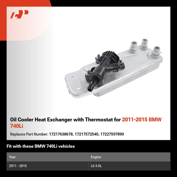 Oil Cooler Heat Exchanger with Thermostat for 2011-2015 BMW 740Li