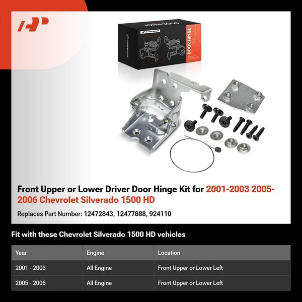 Front Upper or Lower Driver Door Hinge Kit for 2001-2003 2005-2006 Chevrolet Silverado 1500 HD