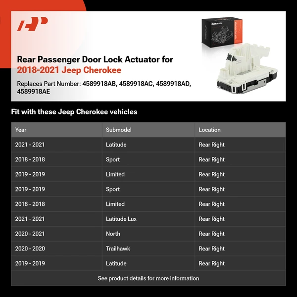 Rear Passenger Door Lock Actuator for 2018-2021 Jeep Cherokee