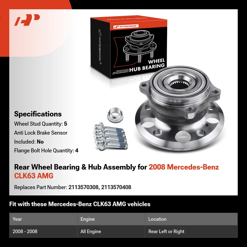Rear Wheel Bearing & Hub Assembly for 2008 Mercedes-Benz CLK63 AMG