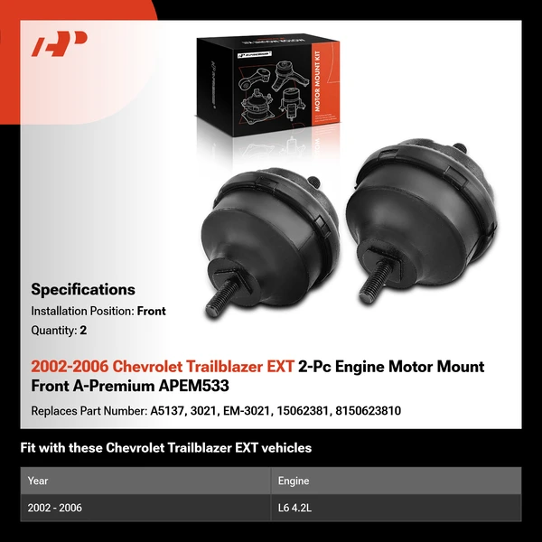 2002-2006 Chevrolet Trailblazer EXT 2-Pc Engine Motor Mount Front A-Premium APEM533