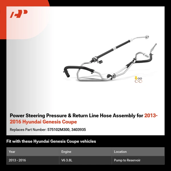 Power Steering Pressure & Return Line Hose Assembly for 2013-2016 Hyundai Genesis Coupe