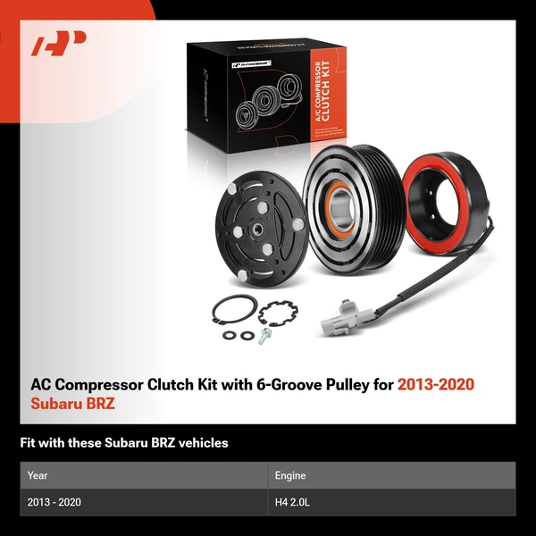 AC Compressor Clutch Kit with 6-Groove Pulley for 2013-2020 Subaru BRZ