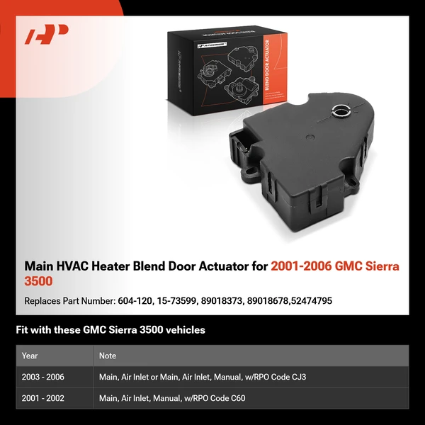 Main HVAC Heater Blend Door Actuator for 2001-2006 GMC Sierra 3500