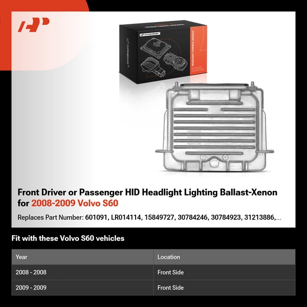 Front Driver or Passenger HID Headlight Lighting Ballast-Xenon for 2008-2009 Volvo S60