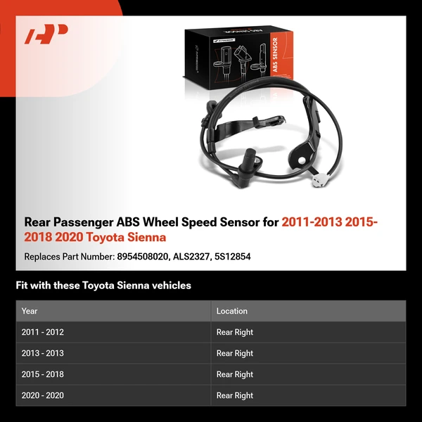 Rear Passenger ABS Wheel Speed Sensor for 2011-2013 2015-2018 2020 Toyota Sienna