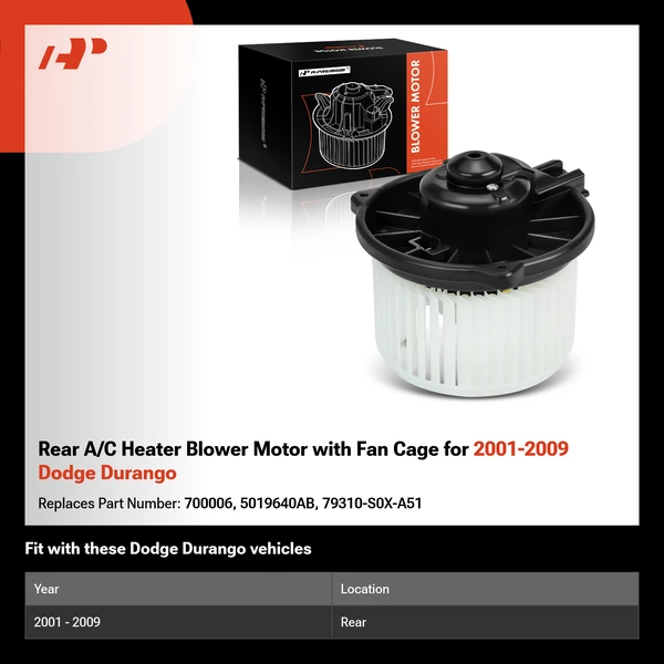 Rear A/C Heater Blower Motor with Fan Cage for 2001-2009 Dodge Durango