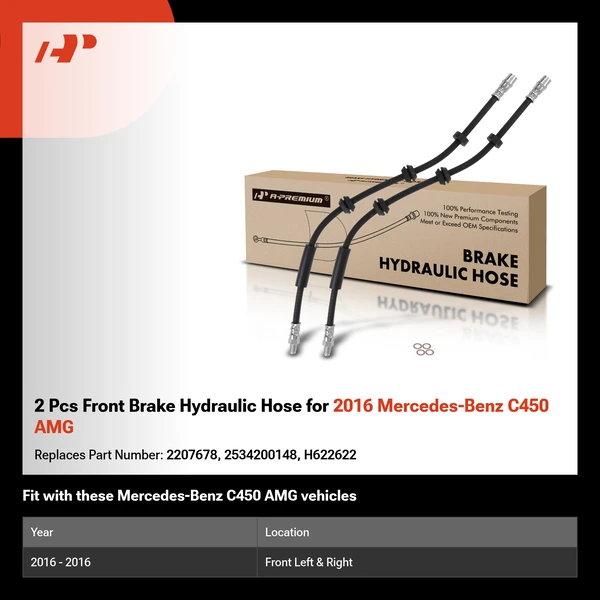 2 Pcs Front Brake Hydraulic Hose for 2016 Mercedes-Benz C450 AMG