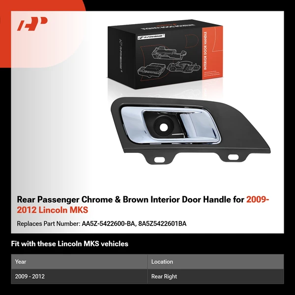 Rear Passenger Chrome & Brown Interior Door Handle for 2009-2012 Lincoln MKS