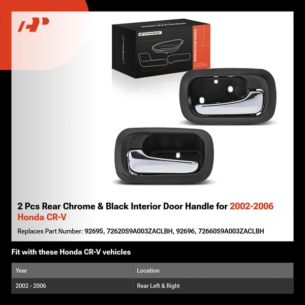 2 Pcs Rear Chrome & Black Interior Door Handle for 2002-2006 Honda CR-V