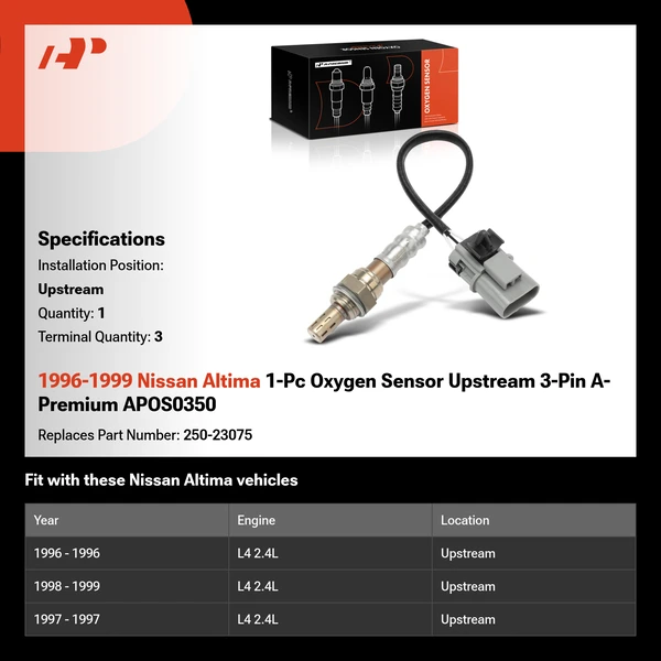 1996-1999 Nissan Altima 1-Pc Oxygen Sensor Upstream 3-Pin A-Premium APOS0350