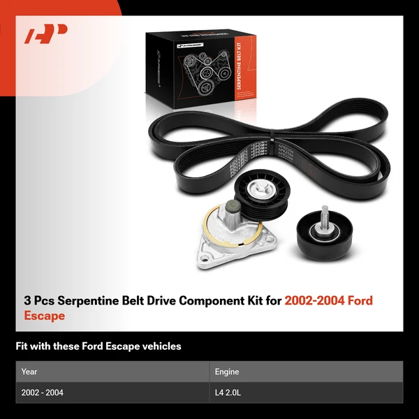 3 Pcs Serpentine Belt Drive Component Kit for 2002-2004 Ford Escape