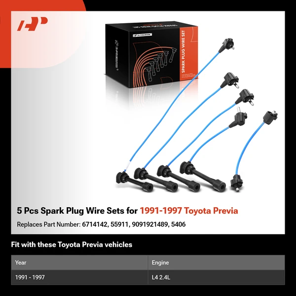 5 Pcs Spark Plug Wire Sets for 1991-1997 Toyota Previa