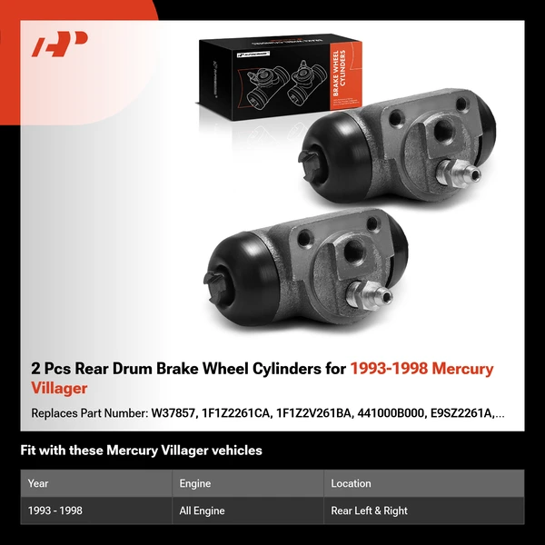 2 Pcs Rear Drum Brake Wheel Cylinders for 1993-1998 Mercury Villager
