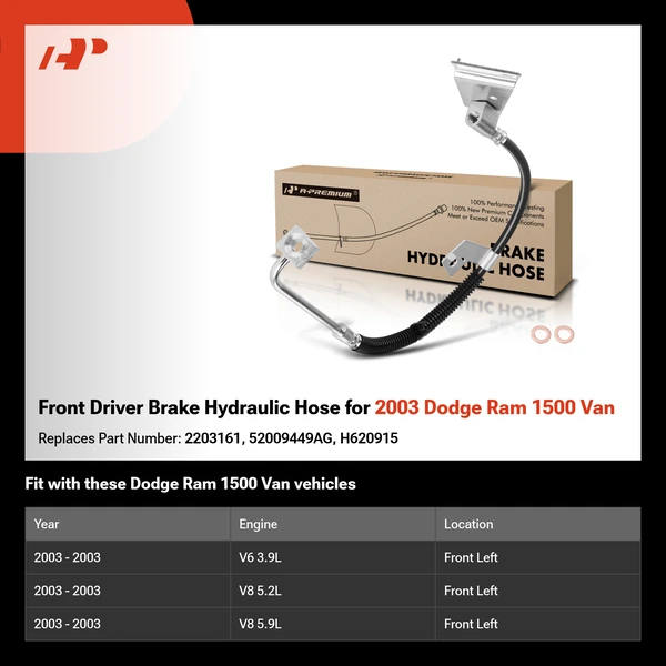 Front Driver Brake Hydraulic Hose for 2003 Dodge Ram 1500 Van