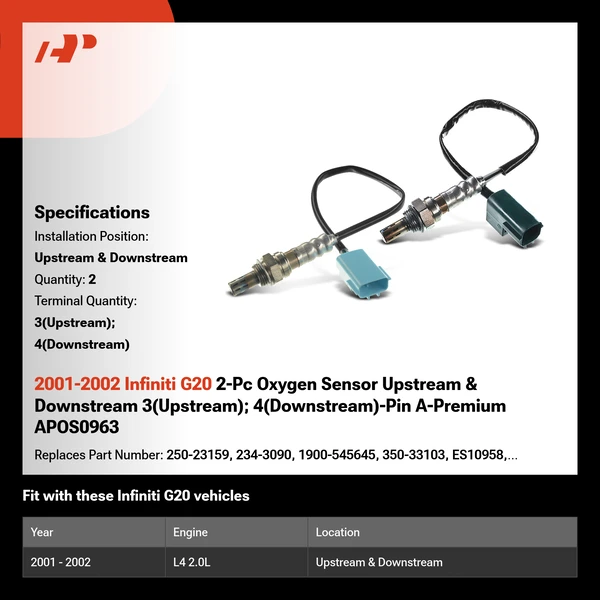 2001-2002 Infiniti G20 2-Pc Oxygen Sensor Upstream & Downstream 3(Upstream); 4(Downstream)-Pin A-Premium APOS0963